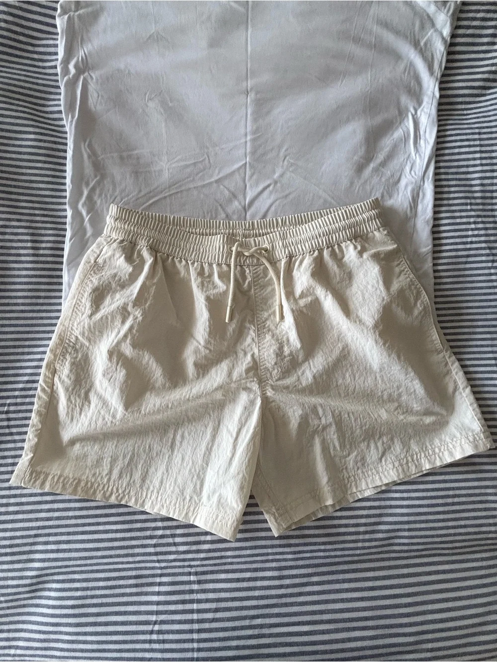 Zara NWT Cream Elastic-Waist Drawstring Swim Trunks